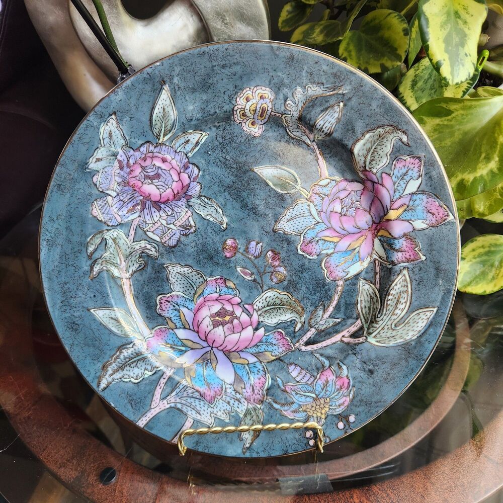 Vtg Toyo Pink Peony Chinoiserie Hand Painted Peony Floral Deco Plate 10" Cottage